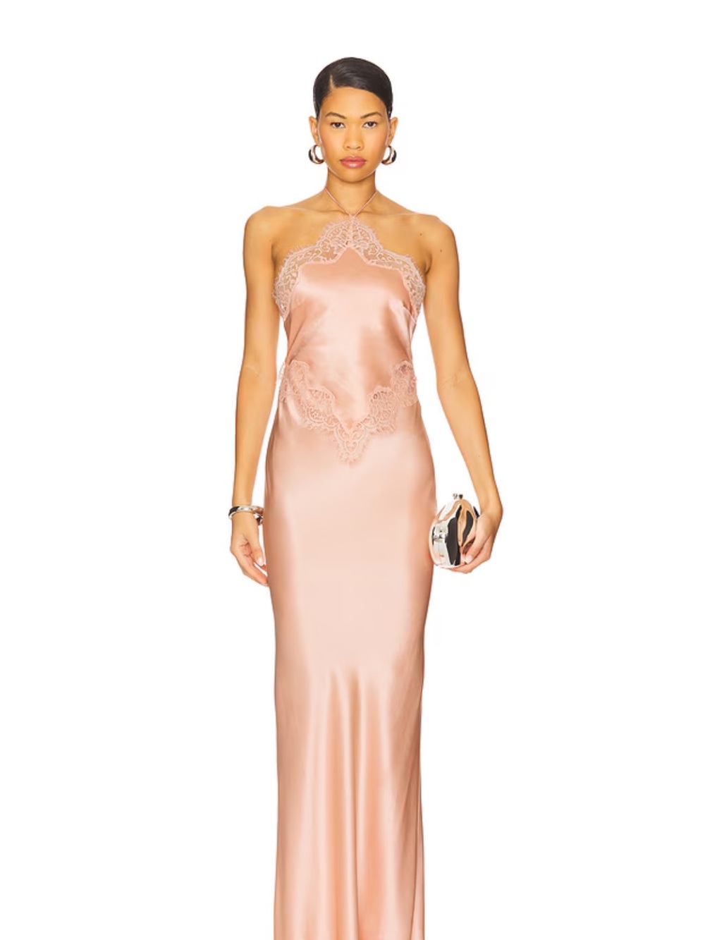 Retrofete Blush Pink Lace-Trim Halter Slip Dress - Picture 2 of 5
